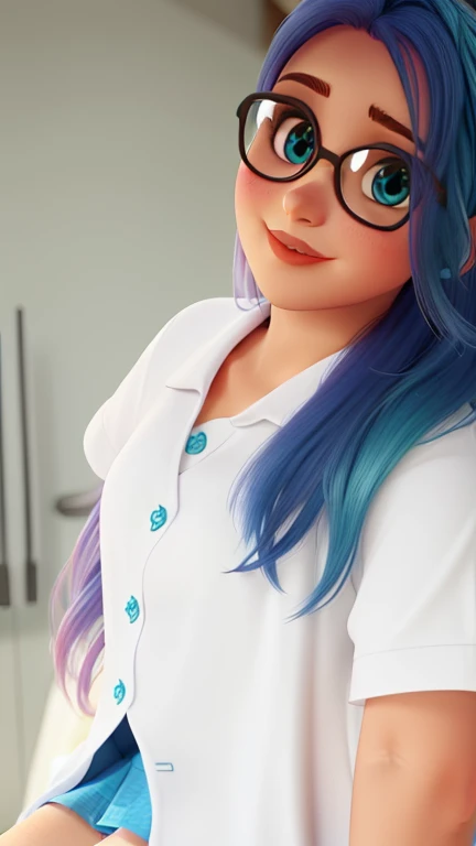 uma linda  de cabelos vermelhos com olhos castanhos claros em uma roupa azul