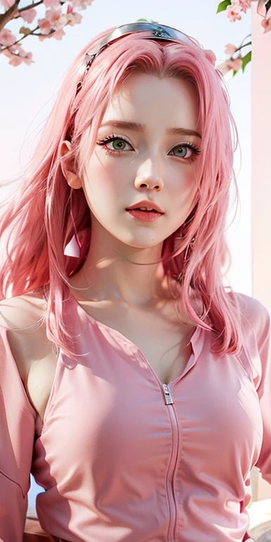 sakura uchiha A woman was in the yard. She was wearing a pink kimono. Like colorful kimonos. She had pink hair. pale white skin. Her cheeks were rosy. And her lips are a tempting red, 3d