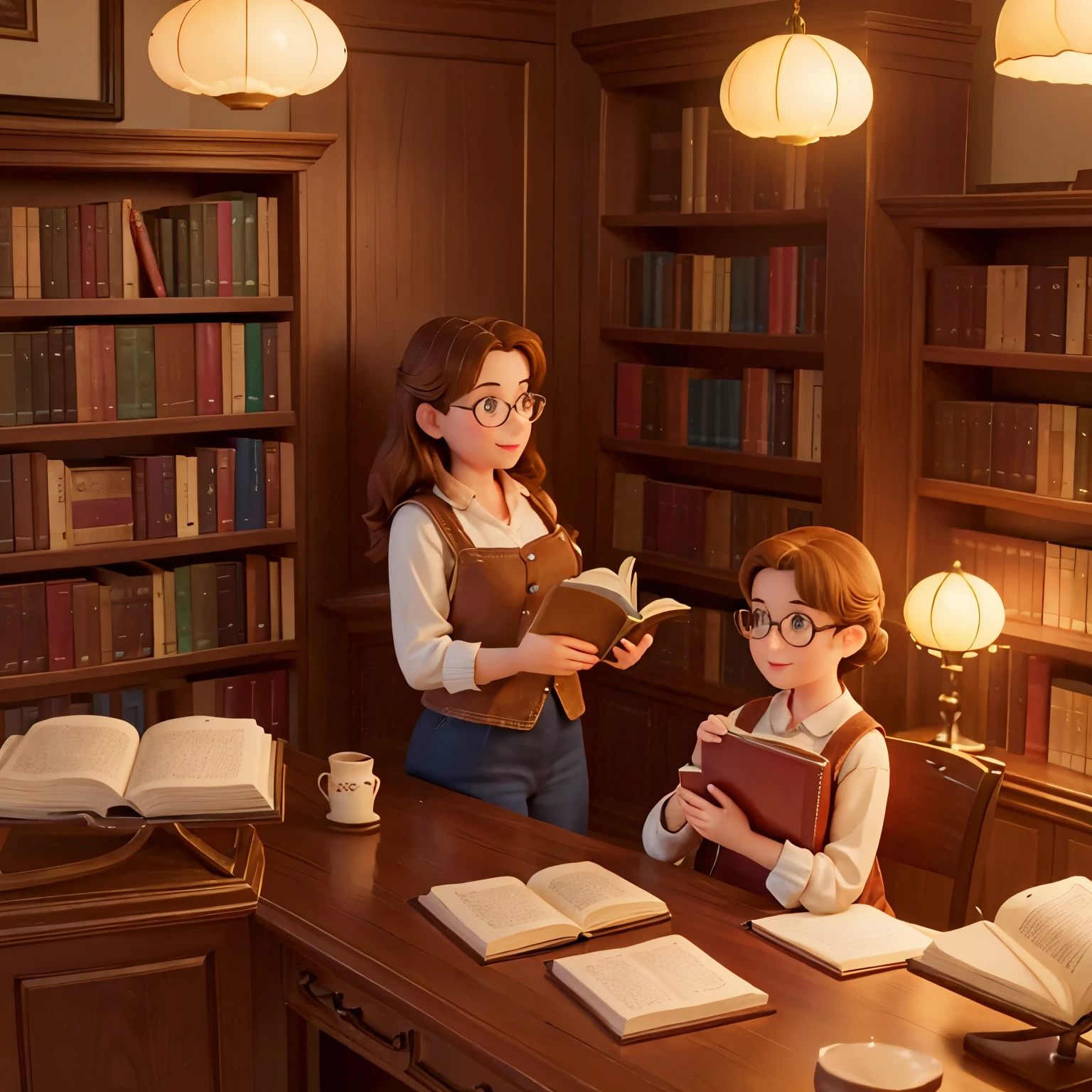 a librarian,old-fashioned wooden bookshelves, antique leather-bound books, cozy reading nooks, soft reading lamps, peaceful atmosphere, reading glasses, quiet whispers, card catalog, library materials, book recommendations, knowledge seekers, wisdom-filled pages, knowledge preservation, literary treasures, organized chaos, bookish community, love for reading, literary haven, welcoming smiles, intellectual conversations, intellectual pursuit, creative inspiration, scholarly pursuits, timeless classics, literary discussions, literary exploration, literary salon, literary works, literary expertise, literary ambiance, literary retreat, passionate readers, literary curiosity, literary adventures, literary discoveries. (best quality,4k,8k,highres,masterpiece:1.2),ultra-detailed,(realistic,photorealistic,photo-realistic:1.37), vintage color palette, warm lighting, nostalgic vibes.