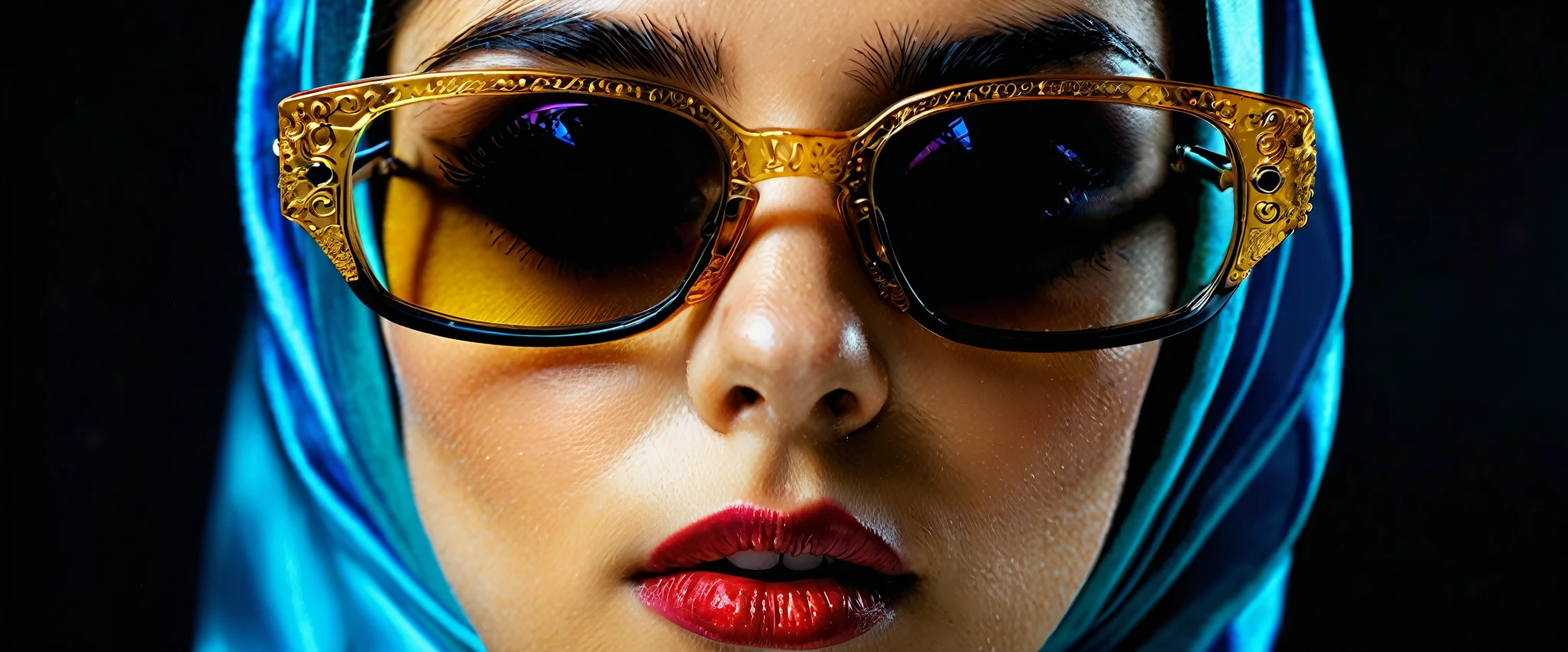 Persian color palette , Persian art, Persian girl, Persian, Iranian, Iran,nun, WEARING DARK, SHINY GLASSES folk costumes (Lina Cavalieri: 1,2) (8k, RAW photo, highest quality), hyperrealistic, intricate abstract, intricate artwork, abstract style, otherworldly, mesmerizing parallel dimension, gravity defies logic, abstract masterpiece, interplay of floating objects, distorted silhouettes, vivid hues, ethereal light, weightlessness in an unknown realm, non-representational, colors and shapes, expression of feelings, imaginative, highly detailed, extremely high-resolution details, photographic, realism pushed to extreme, fine texture, 4k, ultra-detailed, high quality, high contrasthanfu,clear face, Ultra High Resolution, wallpaper, 8K,Rich texture details, hyper detailed, detailed eyes, detailed background, dramatic angle, epic composition, SimplepositiveXLv1 (masterpiece, high quality, ), , , model photoshoot, , a stylish girl, (by Andreas Gursky:1,3)