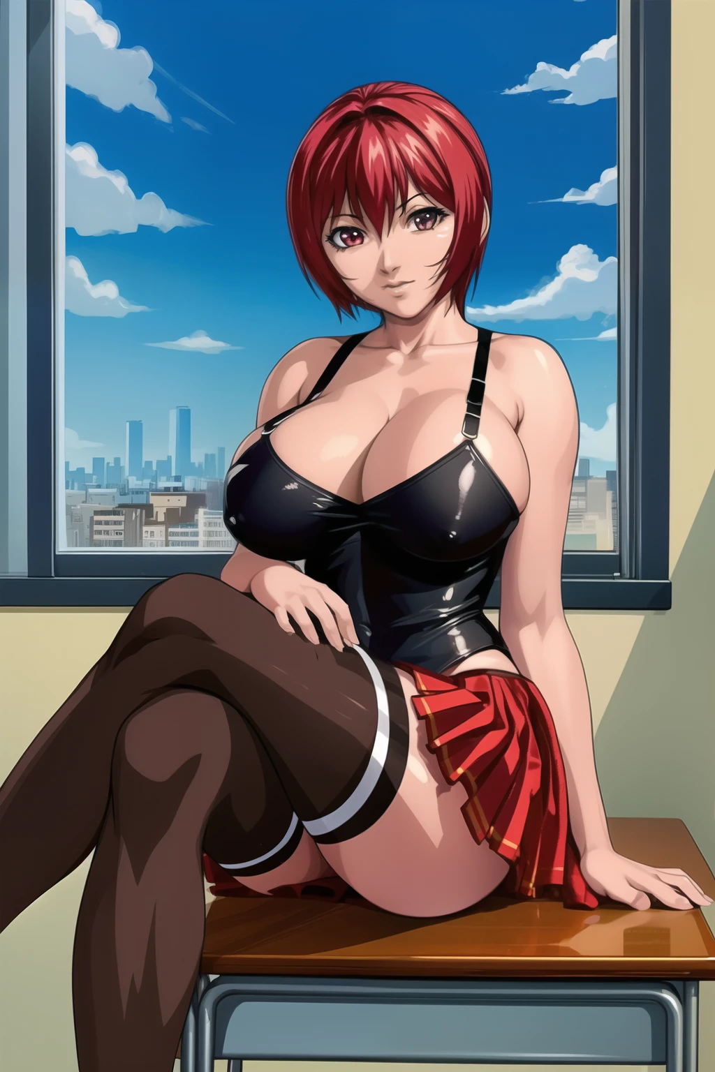 (high quality:1.2), intricate detailed, digital art,
(TakashiroGaiden:1.1), 1girl, solo, topless, miniskirt, black thighhighs,
curvy, large breasts, huge tits, exposed breasts, naked tits, exposed nipples,