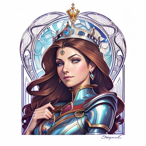 a drawing of a woman with a crown and a heart, the queen of hearts, por Randy Vargas, queen of hearts, por Rick Naguaro, no estilo de Anne Stokes, desenho de fantasia, card art, por Eddie Mendoza, mechanical lady portrait, tarot card art, linhas escuras, art nouveau ink illustration, design for magic the meeting