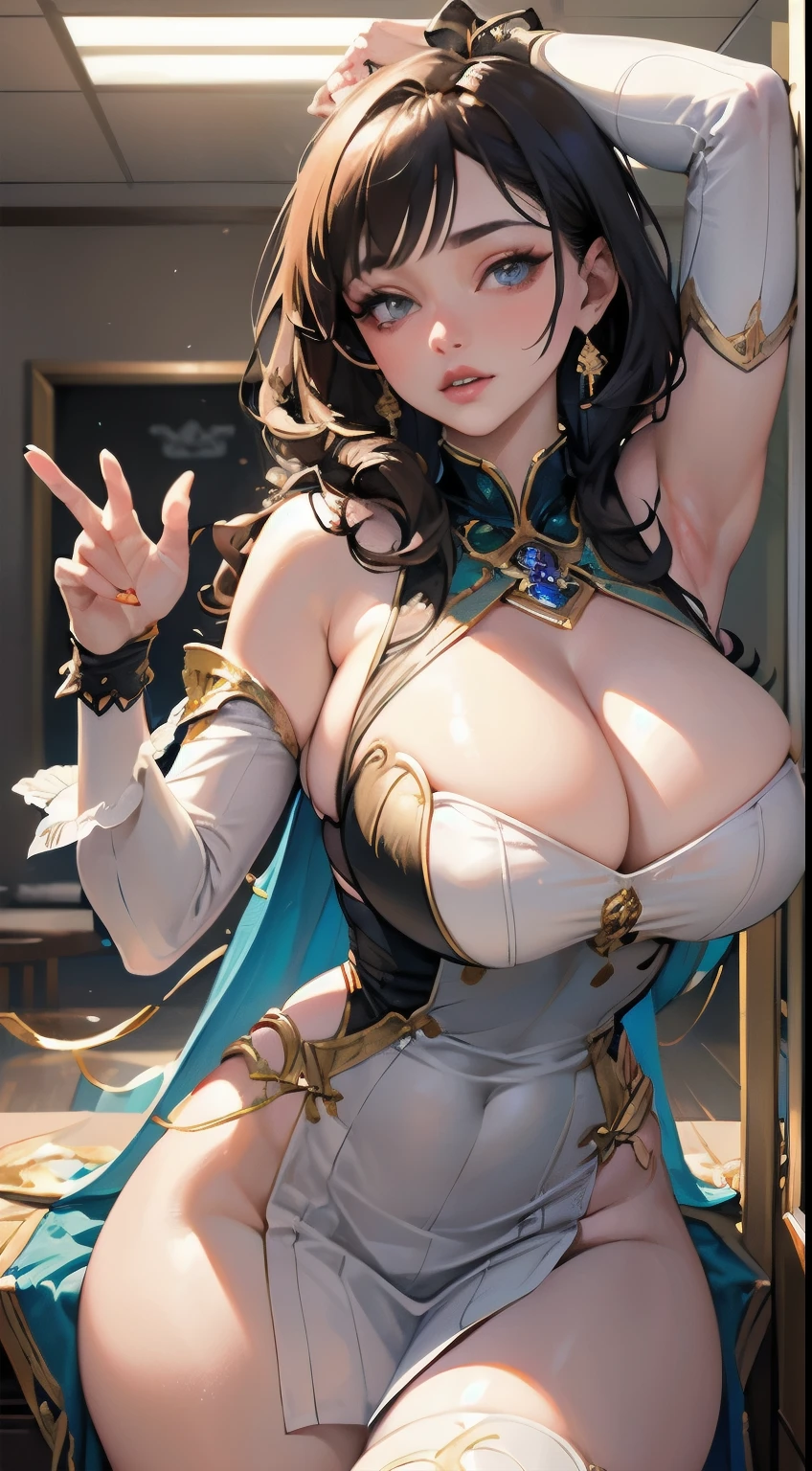 Realistic, super high resolution, complex, super detailed, (skindentation), cute, feminine, detailed body, (detailed face: 1.1), (contour iris), (hidrocor lens), (perfect eyes), 4k, beautiful, (masterpiece: 1.2), (best quality: 1.2), multiple beauty, wide hips, thick thighs, (big breasts: 1.2) and (big breasts: 1.2), dress, pose seduction, in club, dancing