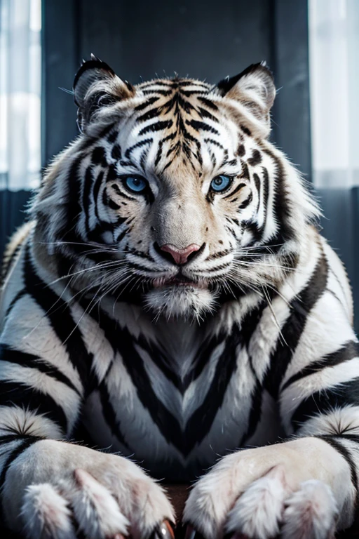 (best quality,highres),white siberian tiger,strong and powerful with a killer gaze,showcasing its teeth and claws, piercing blue eyes, white tiger with black stripes, fierce and majestic：
(best quality,highres),white siberian tiger with black stripes, piercing blue eyes