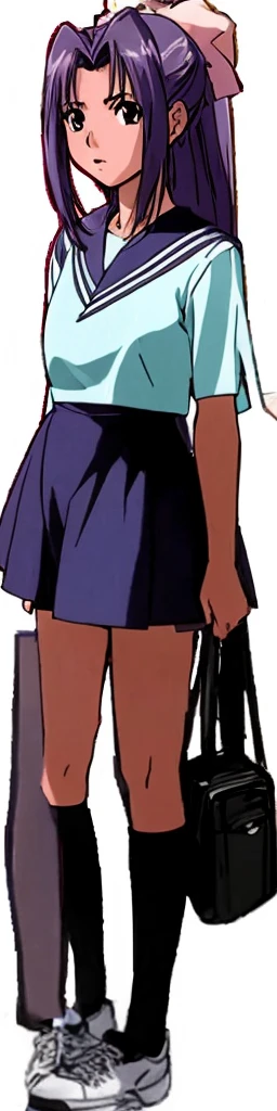 Momoko Koigakubo, a tall girl with beautiful legs, stands in a miniskirt sailor uniform.。I have a sports bag。