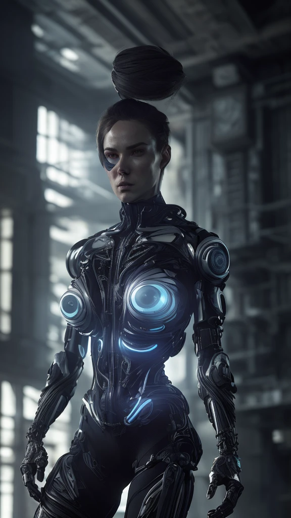 police female realistic cyborg humanoid, ground lighting, atmosphere, glow, lens flare, cinematic, hyperdetailed, perfect intricate digital painting artstation concept art by pilyeon and greg rutkowski and blade runner
