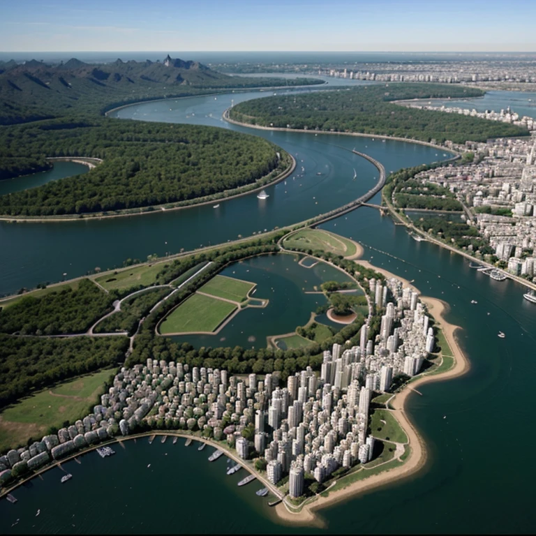 A mega-populated metropolitan region around a lake in the year 6024