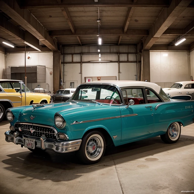 Masterpiece, best quality, super detailed, illustration, a 1957 Ford Fairlane 500