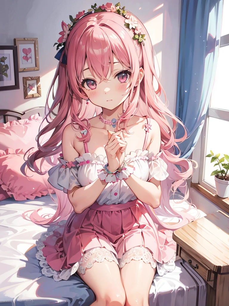 beautiful illustration, best quality, cute girl, bedroom, pastel color, idolmaster-millionlive