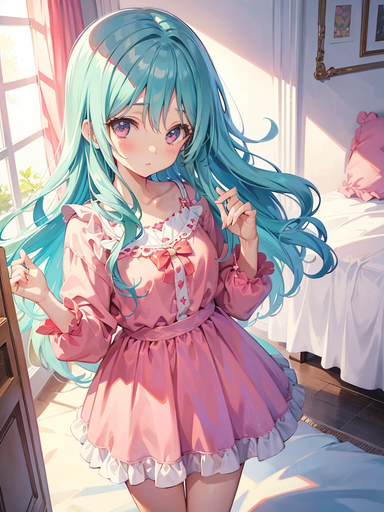 beautiful illustration, best quality, cute girl, bedroom, pastel color, idolmaster-millionlive