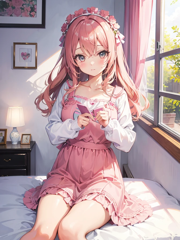 beautiful illustration, best quality, cute girl, bedroom, pastel color, idolmaster-millionlive