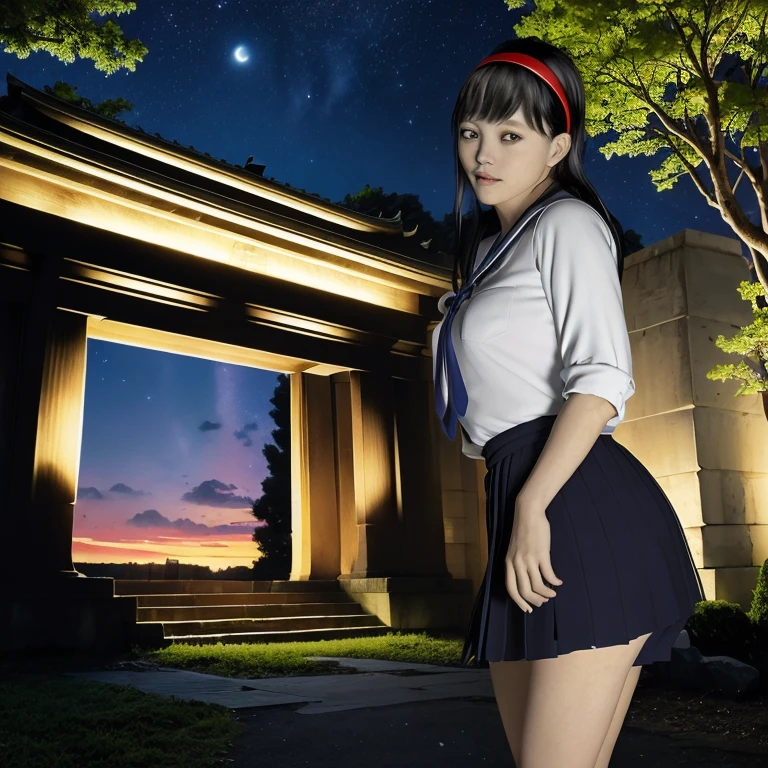 （（悲しんでいる、涙を流す））、((汗だく、頬を赤く染める、汗に濡れた肌))、(8K, 最高品質, 傑作:1.2), (現実的な, photo-現実的な:1.37), 超詳しい,最高品質, 超高解像度, プロの照明, フォトンマッピング, ラジオシティ, 物理ベースのレンダリング, 映画のような照明,  深夜の小道,書き込まれた境界の深さ, 鋭い焦点,月光, 良い構成,女の子1名,一人で,(全身), (口を開く),細かくて美しい目,((赤い瞳、鋭く長い八重歯))、 一時停止, きついウエスト,日本の女子高生, 黒髪,ボサボサの髪,風になびく長い髪,((女子高校生のセーラー服、紺色のソックス))、(オルチャン-6500:1.2)、 ミックス4, 