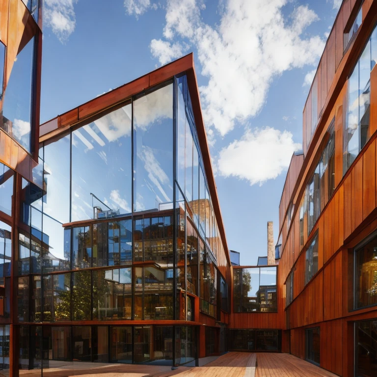 (masterpiece, best quality:1.2), KTH Building - Rusty iron and Glass, 1 buildings