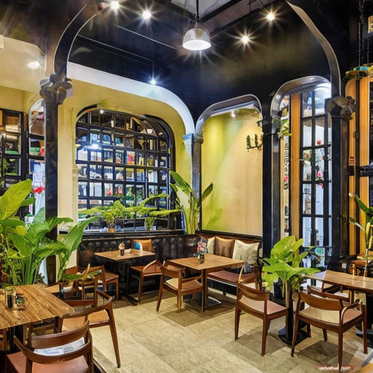 (masterpiece, best quality:1.2), KTH Coffee - Indochina Real, coffee space, indoor