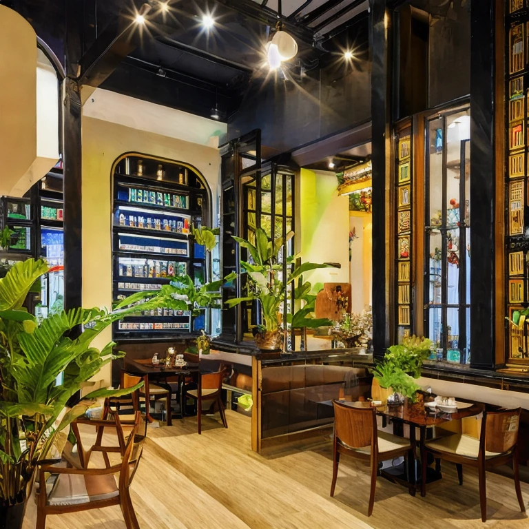 (masterpiece, best quality:1.2), KTH Coffee - Indochina Real, coffee space, indoor