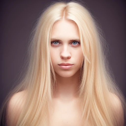 photo of an attractive blond woman with long hair, looking at the camera, portrait photography, in the style of studio lighting, shot on Hasselblad 500 C/M --ar 73:128 --stylize 750