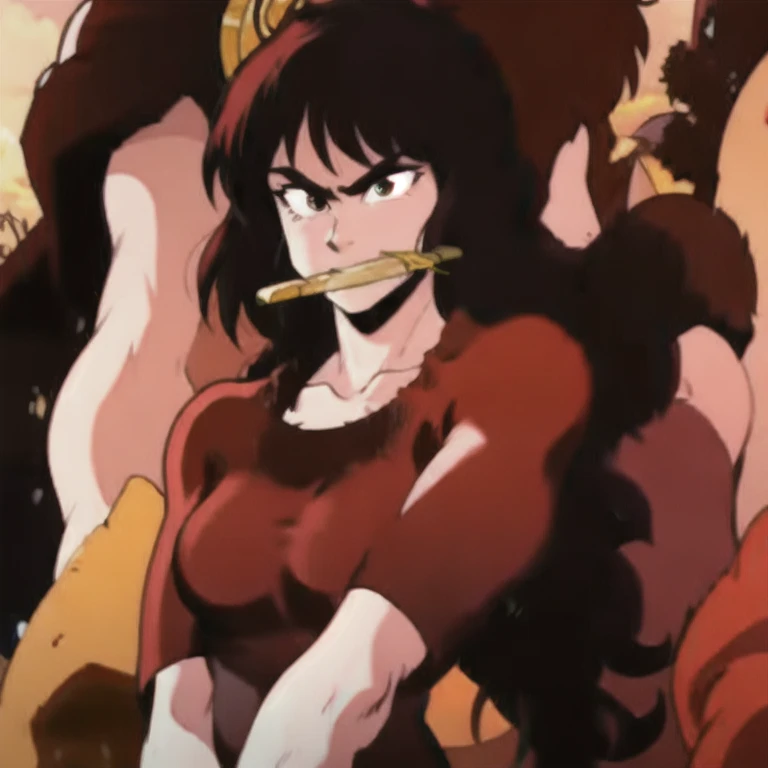 (masterpiece, best quality:1.2), 1girl, solo, female focus, solo, black hair, mouth hold, crossed arms,
