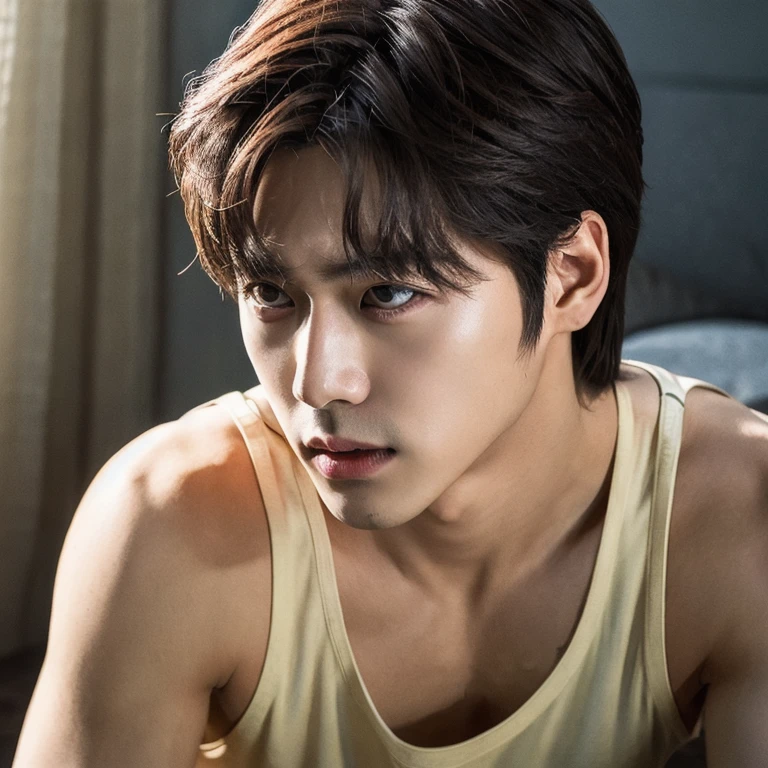 (masterpiece, best quality:1.2), (masterpiece, best quality:1.2), Kim Taehyung, V from BTS, a handsome Idol Kpop, soft light, unreal face, magnificent face, majestic face, ethereal face, 1men, 1 person, solo men, ((masterpiece )), (top quality), (best quality), ((ultra-detailed, 8k quality)), Aesthetics, Cinematic lighting, (detailed line art), (best composition), (high-resolution)