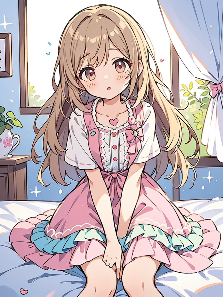 beautiful illustration, best quality, cute girl, bedroom, pastel color, idolmaster-millionlive