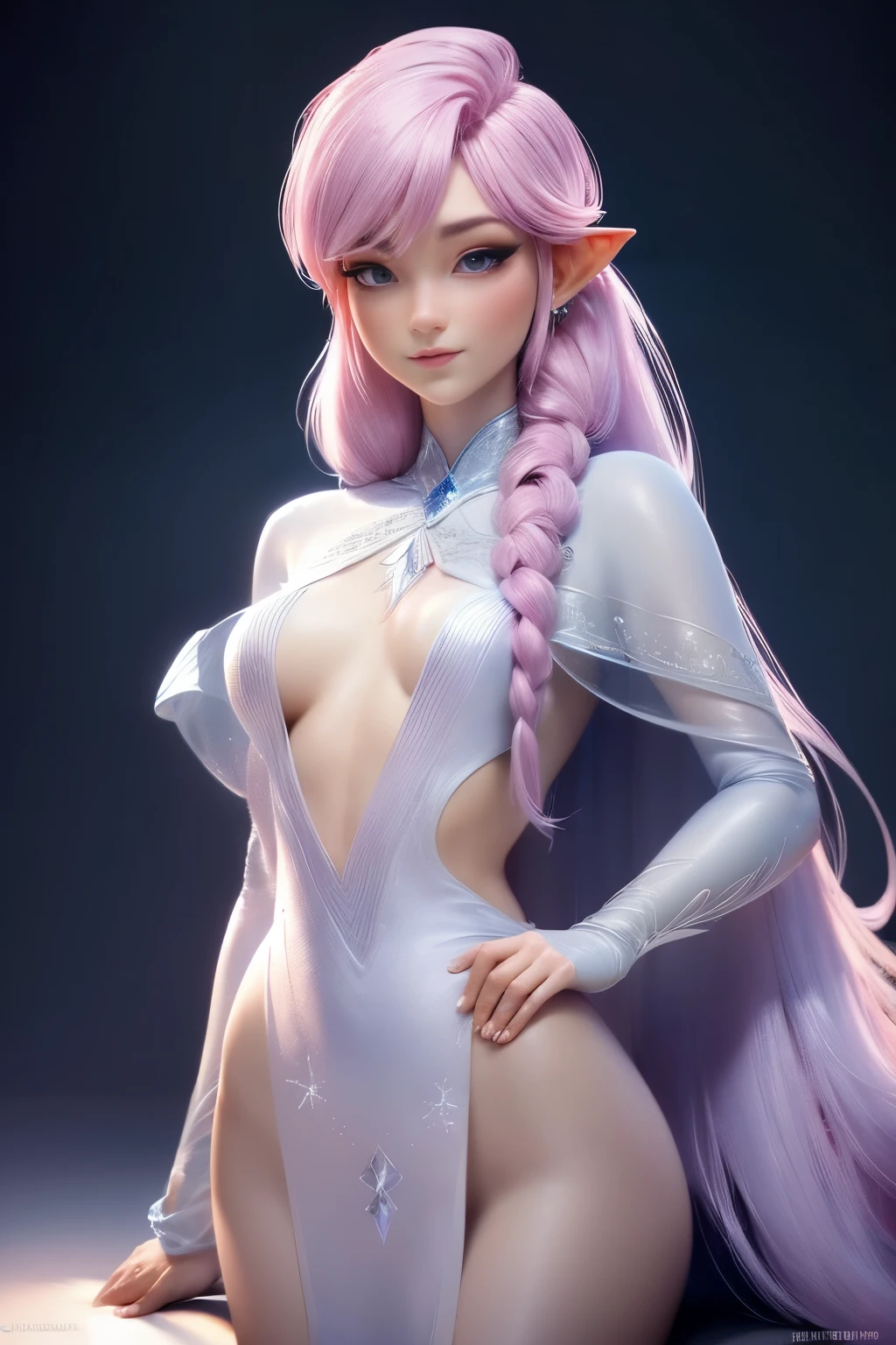 Elfgirl (rose quartz SU-Elsa frozen Disney Tinker waifu mezclando modelos .) (ultra FUSION of white and pink hair) Highly detailed CG unity 8k wallpaper, style shot, complex, high detail, dramatic, highest quality movie still image, very detailed, masterpiece, best quality, character design, Elsa, Elsa from Frozen,Fusion Pink Diamond (( Dark style)), realistic ultra-detailed rendering style, natural light, sharp character design, (hard focus, 8k), (((natural skin texture))), 8k textures, soft cinematic lighting, adobe lightroom, dark room, hdr, Sophisticated, Elegant, Rich Detail, Sharp Focuilm Look) )), Soothing Tones, Detail Frenzy, Intricate Detail, Super Detail, Low Contrast, Soft Film Lighting, Dull Colors, Exposure Blending, HDR, Fade, 35mm, f/1.4, ISO64, f16, 25 sec.
