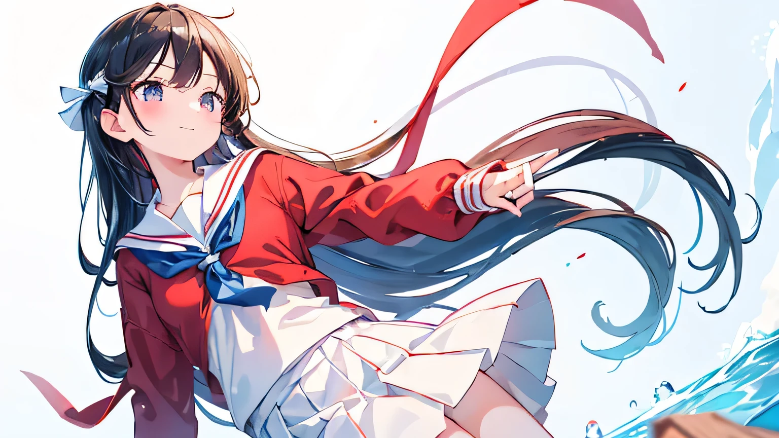 Masterpiece, best quality, high resolution, 1 boy and 1 girl, short black hair, Sagittarius, fierce eyes, red shirt, white sailor collar, tie, blue pants,
masterpiece, best quality, idol, blue skirt, light blue long hair, bow hair, red shirt, white sailor collar, white scarf, pleated skirt, blue skirt, smile,