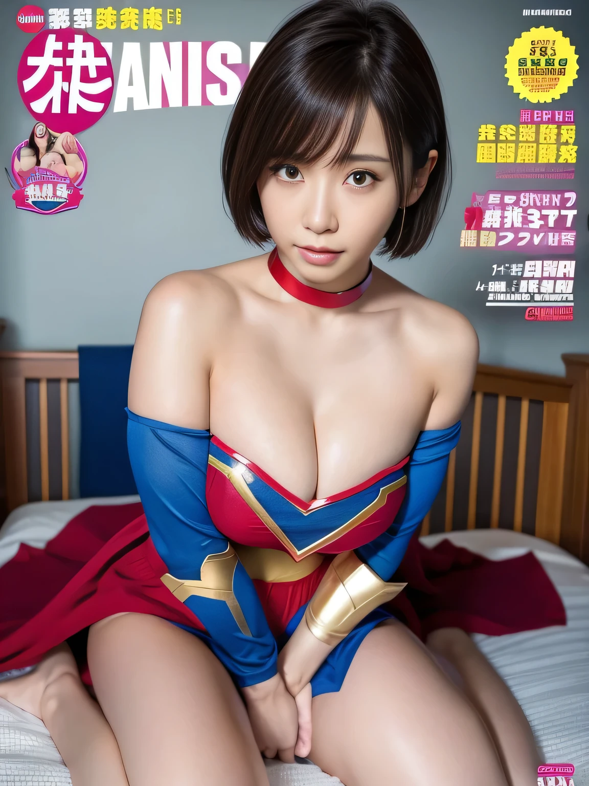 masterpiece、supergirl costume、short hair、barefoot、big and full breasts、hospital room、Oil massage on the bed、Sexy poses to seduce、model body shape、shiny、looking at camera、off shoulder、choker、enamel、long sleeve、red mini skirt、Weekly magazine cover、obscene、Radical、sweaty、Glamorous、charm、charming、Oily Skin、