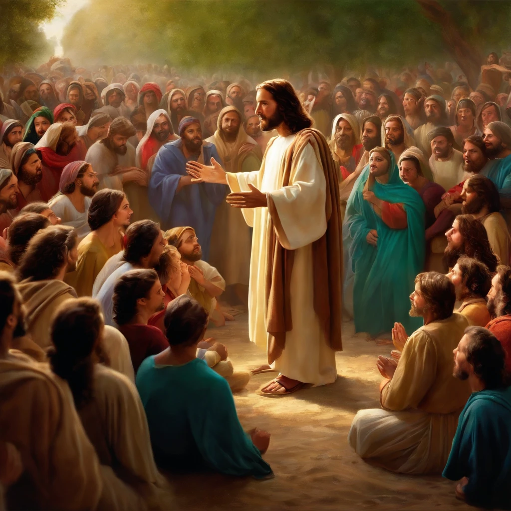 "Jesus teaching a crowd"