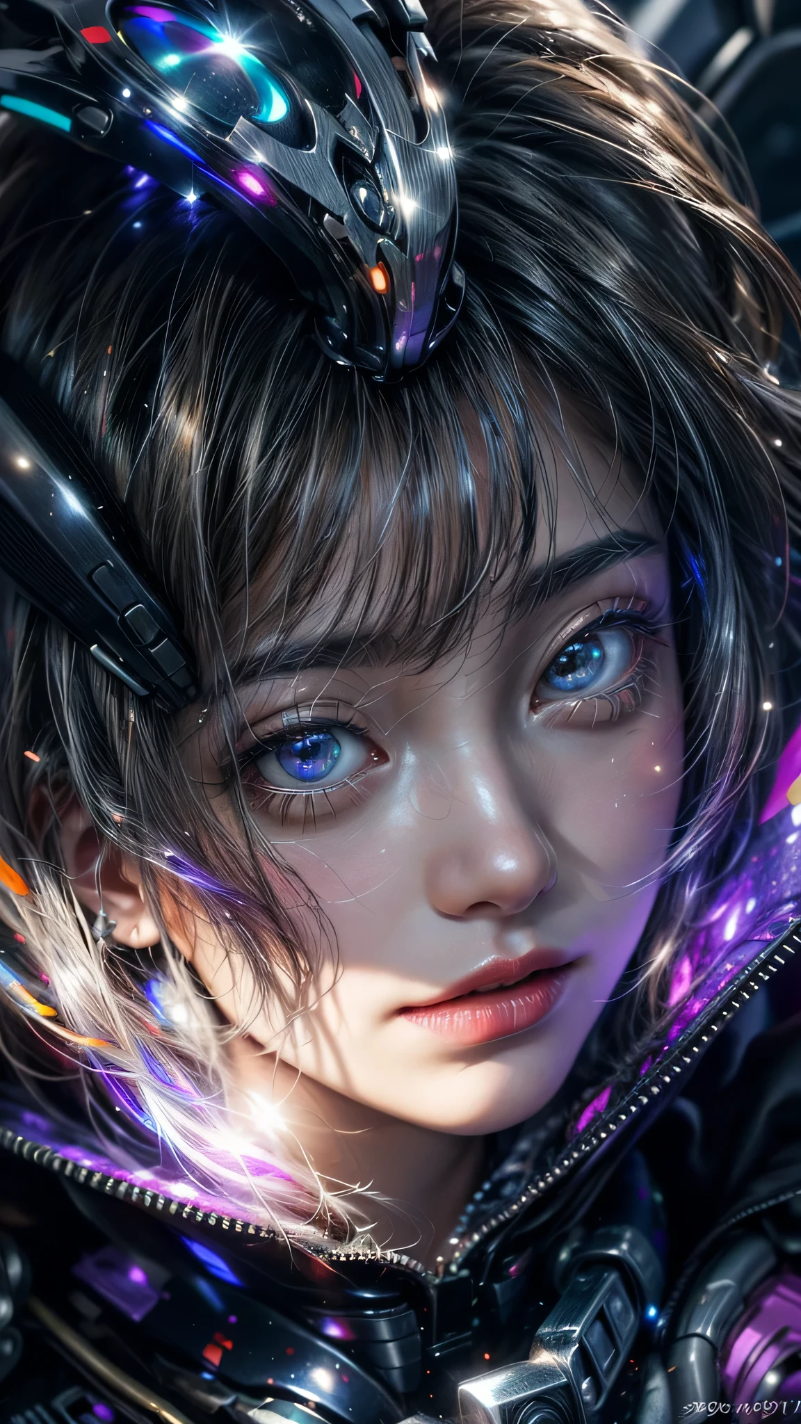 Extremely Close-up,（High detail：1. 1)，pale skin，high quality，beautifuleyes，（Detailed face and eyes)，glowing eyes,（Facial：1. 2），noises, real photograph, Lamp film photography, Sharp focus, contrasty lighting, Delicate skin, High resolution 8K, crazy detail, (photorealistic:1.4), profesional photoshoot, 8K UHD, SLR Cameras, hardlighting, highly quality, Fujifilm XT3，masterpiece，Hyper-realistic，ultra fine. 