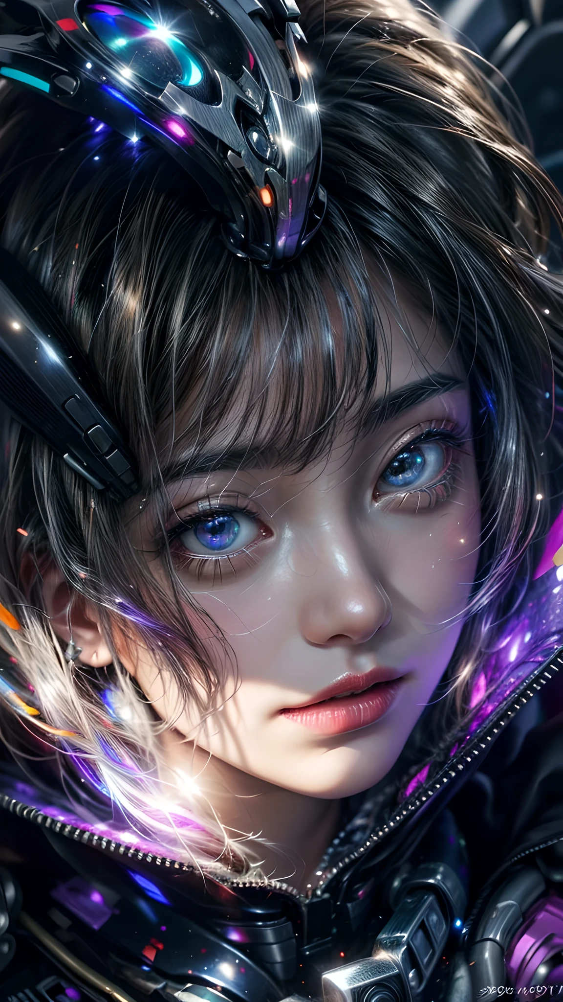 Extremely Close-up,（High detail：1. 1)，pale skin，high quality，beautifuleyes，（Detailed face and eyes)，glowing eyes,（Facial：1. 2），noises, real photograph, Lamp film photography, Sharp focus, contrasty lighting, Delicate skin, High resolution 8K, crazy detail, (photorealistic:1.4), profesional photoshoot, 8K UHD, SLR Cameras, hardlighting, highly quality, Fujifilm XT3，masterpiece，Hyper-realistic，ultra fine. 
