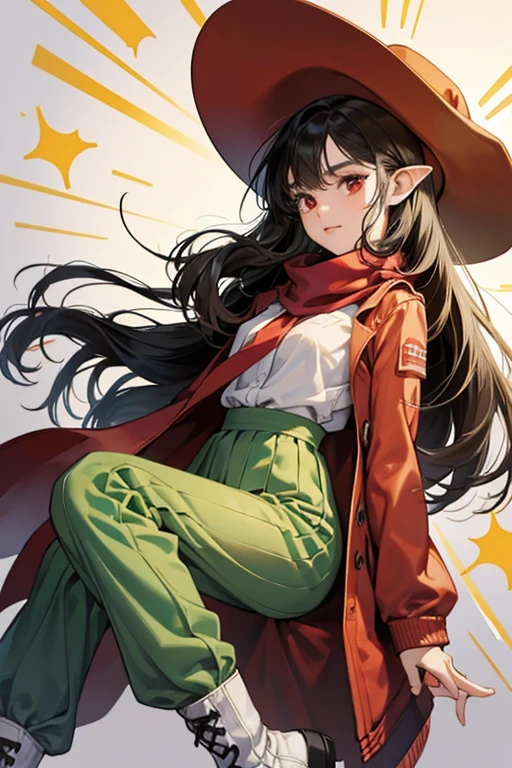 Keila has light brown skin and long, puffy black hair. She also has long, pointed ears.
Keila wears several outfits throughout the comic series. One of her most worn outfits is a green dress with green/white socks and green ballet slippers. Another one of her outfits depicts her with a red and gray striped long-sleeved shirt, long black pants, and white boots. During the concert in Issue 2, she wears a short red dress with matching boots. Like Marceline, she wears a hat to protect herself when she is exposed to the sun. Her hat is salmon colored and she has a jacket of the same color. While wearing that hat and jacket she also wears a light brown scarf and pants and a white undershirt and boots. SPARKLE; GLITTER