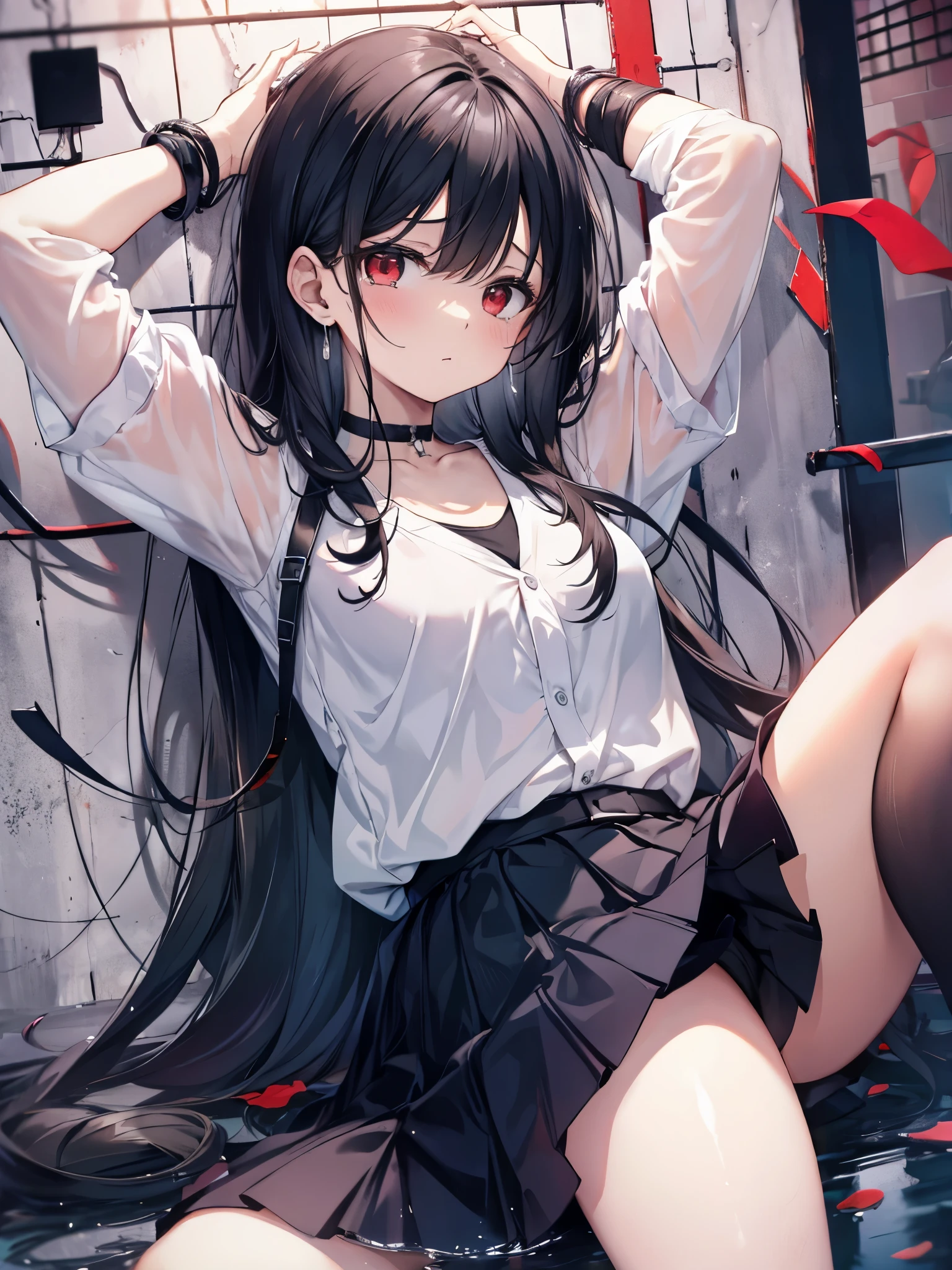 Anime girl with long black hair sitting on a bed - SeaArt AI