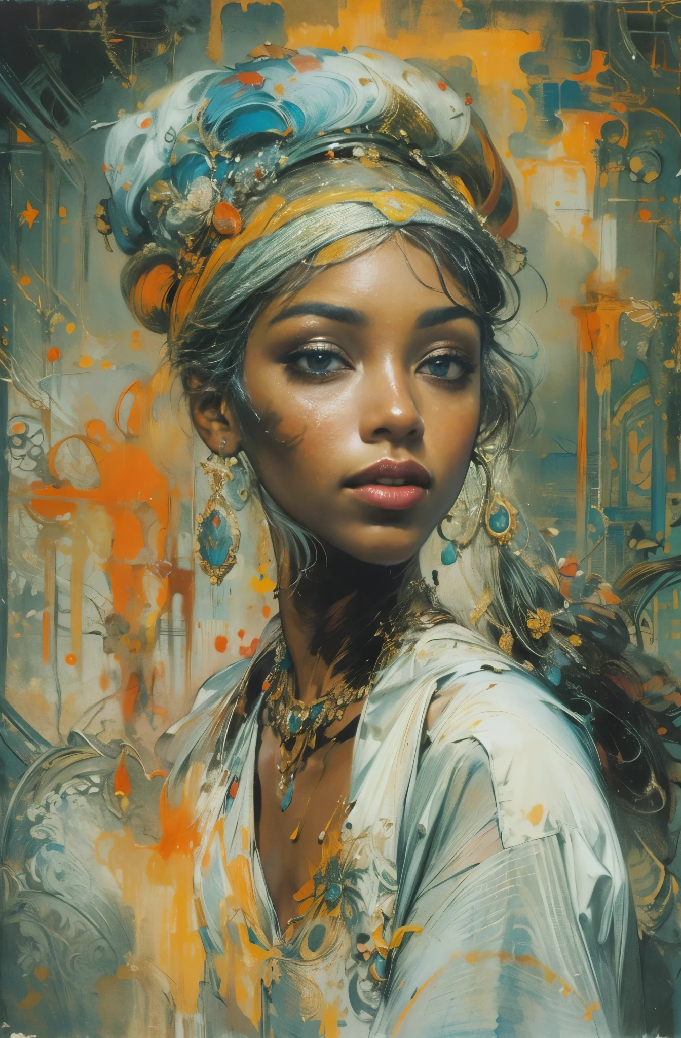 Beautiful Black Woman Painting, pretty much beautiful face, hip hop, soulful, Ultra-detailed paintings inspired by WLOP, Trends on ArtStation, fantasy art, complicated fuss, art of wallop, wallop art, WLOP |, wallop style, beautiful character drawings, Wlop painting style, WLOP | germ of art, Unparalleled Beauty Tumbler, figurative art, intense watercolor, watercolor detailed art, watercolor splash, surreal, avant-garde pop art, Beautiful and expressive paintings, Beautiful artwork illustration, very colorful tones, wonderful, cool beauty, masterpiece, highest quality, official art, women only, sharp outline, best shot, vector art, Written by Sandra Chevrier, dave mckean、By Richard Avedon、Written by Makiezi Kusiala, luminous design