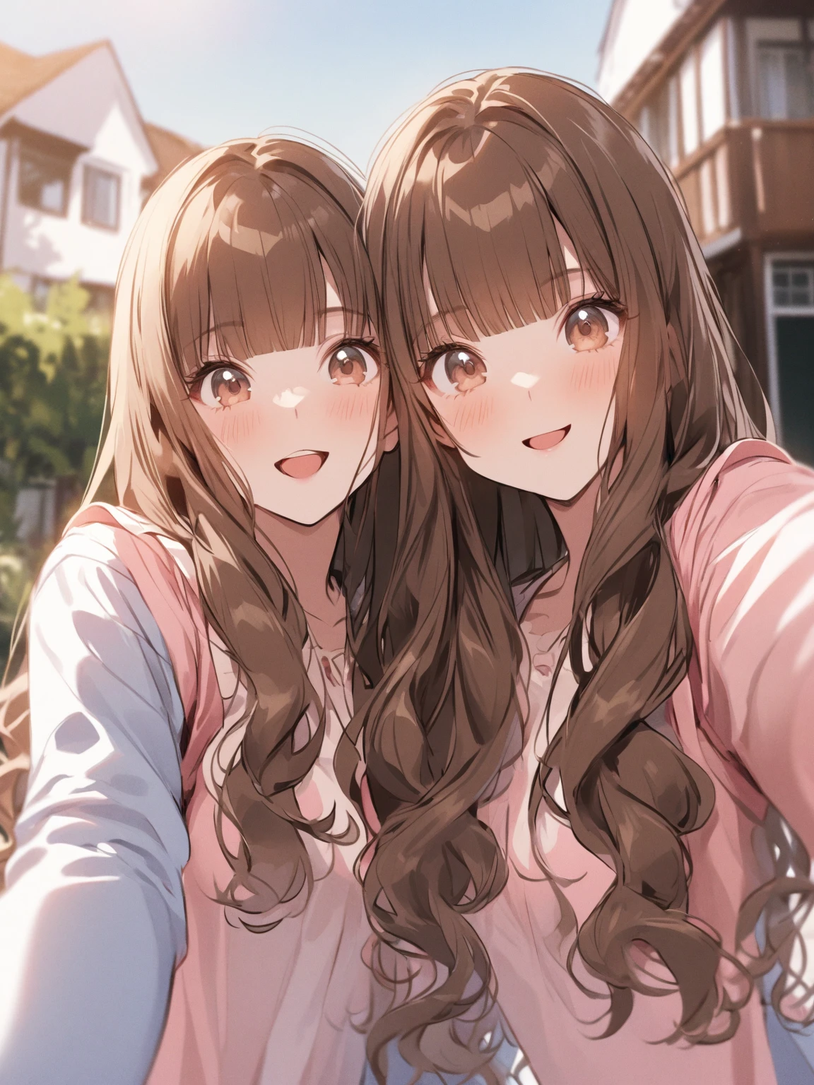 Waking up、Looks sleepy、Light brown hair、Silver Eyes、Pink nightwear、pajamas、Half-open eyes、sleepy、Utout、Sunlight、Beautiful illustrations、smile、