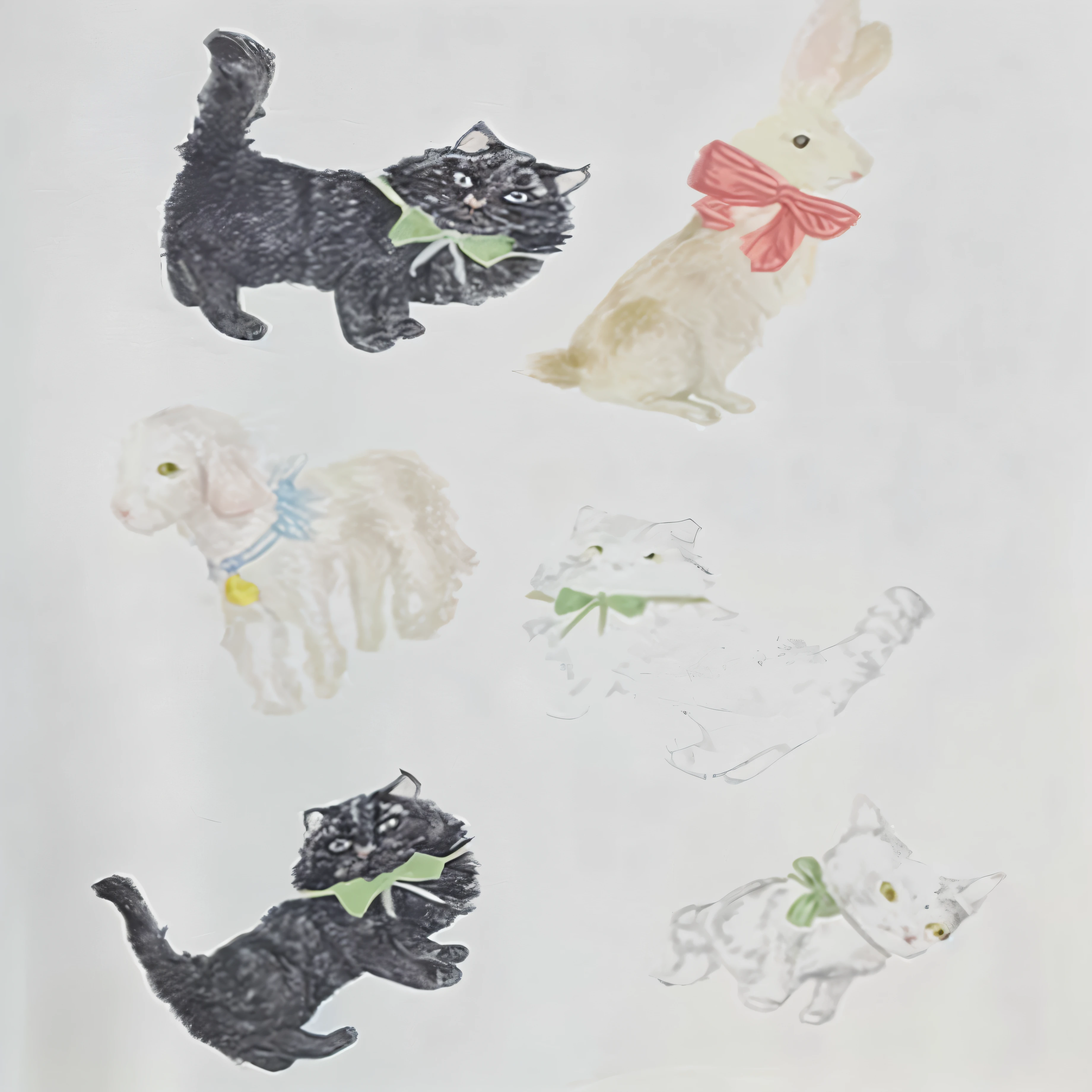 There are four cats and dogs of different colors on a white shirt, author：Toshiro Nishida, author：Fujishima Takeji, author：Zhongyuan Nantianfang, author：Nobusada Yanagawa, author：Ashikado Ashing, author：Kawai Yutang, author：Tatsushima Yuko, cat design