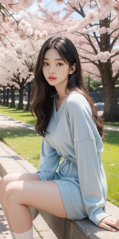 best quality 세부 사항:1.2, realistic, 8k words, highest resolution, 1 girl:1.2, very detailed, high quality texture, intricate details, Detail, very detailed CG, high quality shadows, Beautiful delicate face with details, Beautiful and delicate eyes with details, depth of fields, ray tracing, 4K 8k words Full Color RAW Photos, Fujifilm, masterpiece, best quality,Korean woman, milf,28 year old woman,long hair,shining_skin,thin_waist,huge tits, Polka_Dot_Midi_dress,socks,the opposite, night, HD, 8 thousand,crowd:1.1,depth of field,looking at viewer,sitting on bench,random pose, mystical royal palace background, Cherry Blossom