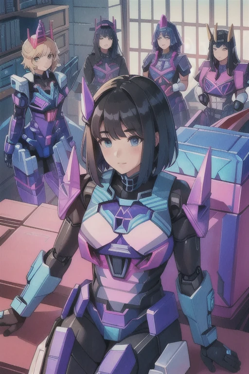 masterpiece, highest quality,
(Woman Cybertron),
(A perfect and pretty human female face),
All of the bodies have their internal skeletons exposed except for their faces.,
None of them are wearing exoskeletons.,
Everyone is showing off their bodies,
lively,
colorful,
Inside the maintenance workshop,
Under maintenance,
Great hall,
背景の整備中のWoman Cybertron,
sitting,
multiple, Woman Cybertron, (6+Woman Cybertron:1.9).