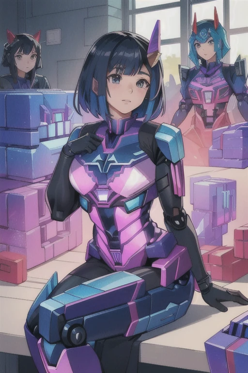 masterpiece, highest quality,
(Woman Cybertron),
(A perfect and pretty human female face),
All of the bodies have their internal skeletons exposed except for their faces.,
None of them are wearing exoskeletons.,
Everyone is showing off their bodies,
lively,
colorful,
Inside the maintenance workshop,
Under maintenance,
Great hall,
背景の整備中のWoman Cybertron,
sitting,
multiple, Woman Cybertron, (6+Woman Cybertron:1.9).