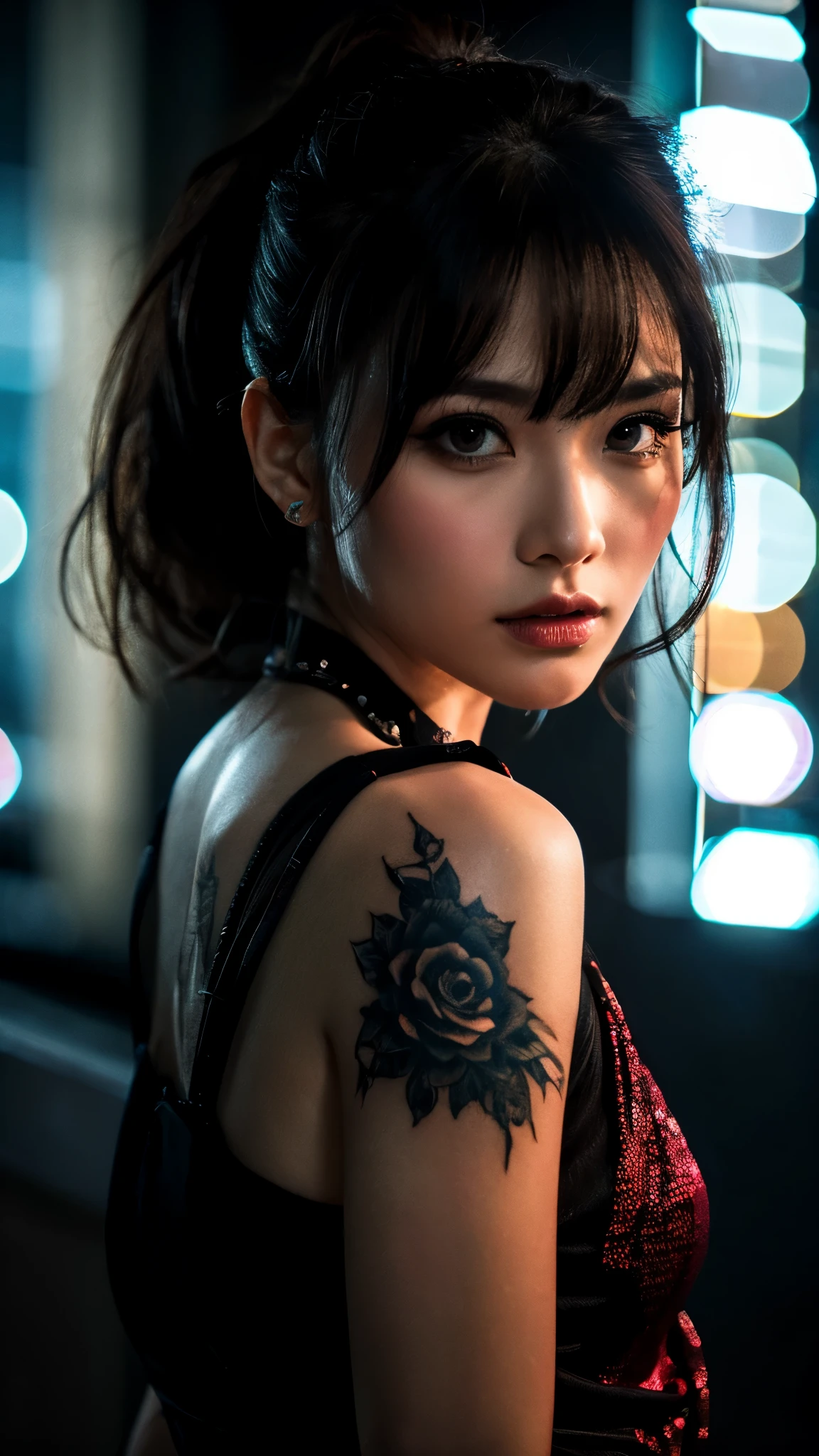 tattoo girl, so beautiful, murderous, Handsome guy, betrayal, anger, dark background, 8K, dynamic wallpaper, very delicate, very dark