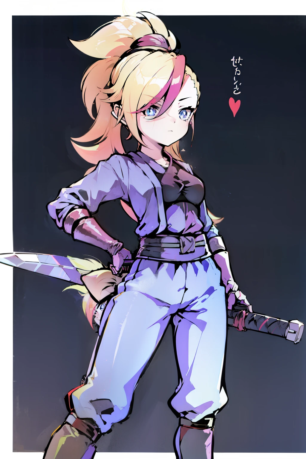 Kunoichi woman, holdina a giant katana, a perfect giant katana, standing pose, cute pose, ultra long hair