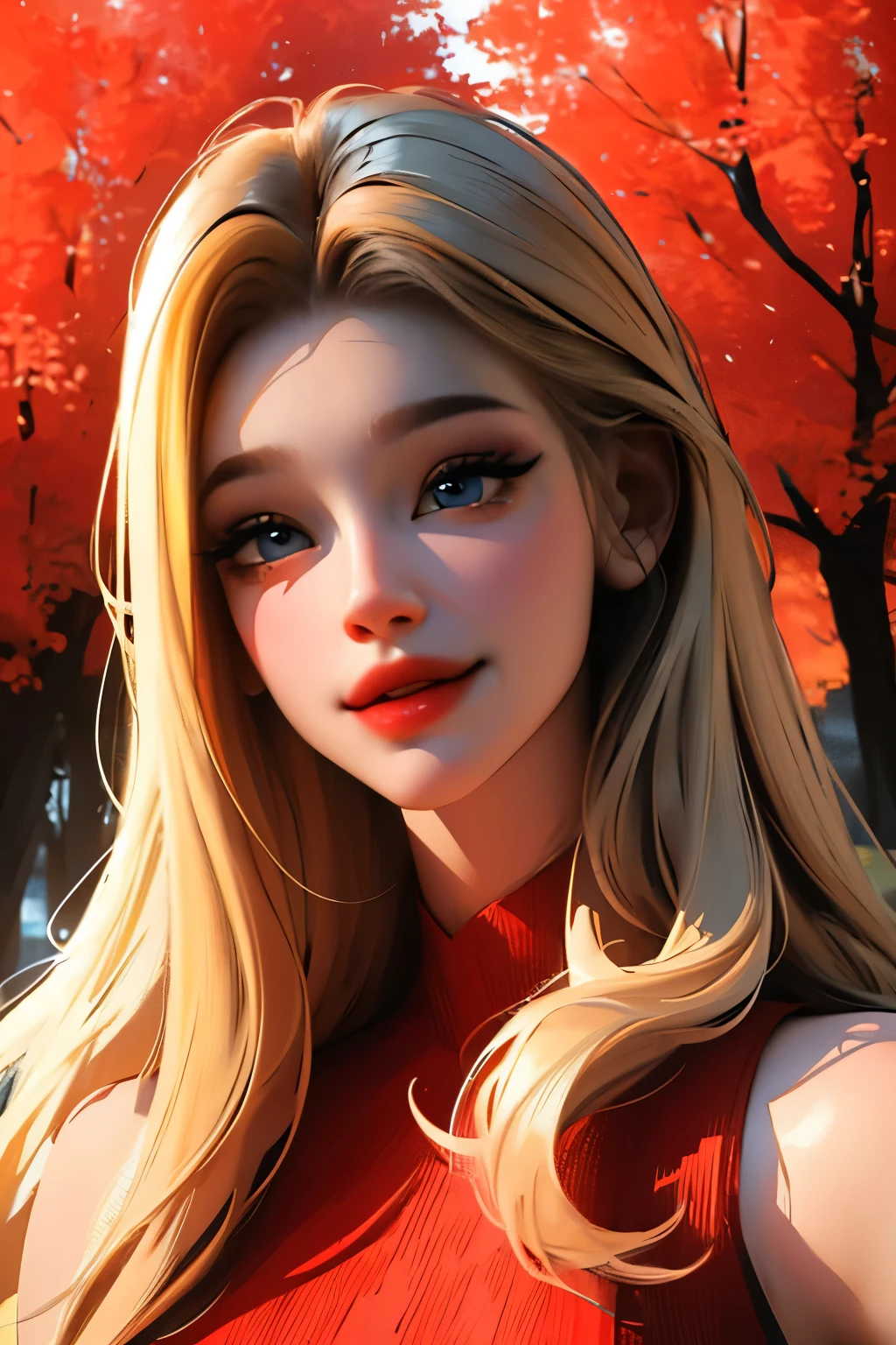 (best quality,4k,8k,highres,masterpiece:1.2),ultra-detailed,(realistic,photorealistic,photo-realistic:1.37),portrait,a woman in red mini dress,beautiful detailed eyes,beautiful detailed lips,long eyelashes,confident expression,graceful posture,standing in a vibrant garden,with blooming flowers and lush greenery,sunlight filtering through the trees,warm and soft lighting,soft and flowing hair,smiling face,vivid colors,subtle makeup,stylish accessories,red high heels,medium:oil painting,texture:brushstrokes,high contrast,rich and vibrant tones,deep shadows and highlights,evoking a sense of elegance and allure,high fashion vibe