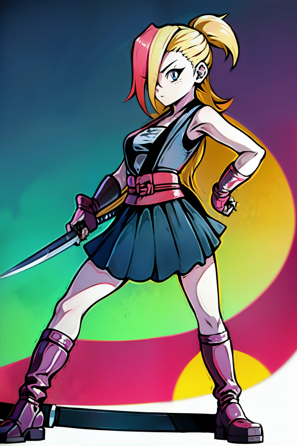Kunoichi woman, holdina a giant katana, a perfect giant katana, standing pose, cute pose, ultra long hair