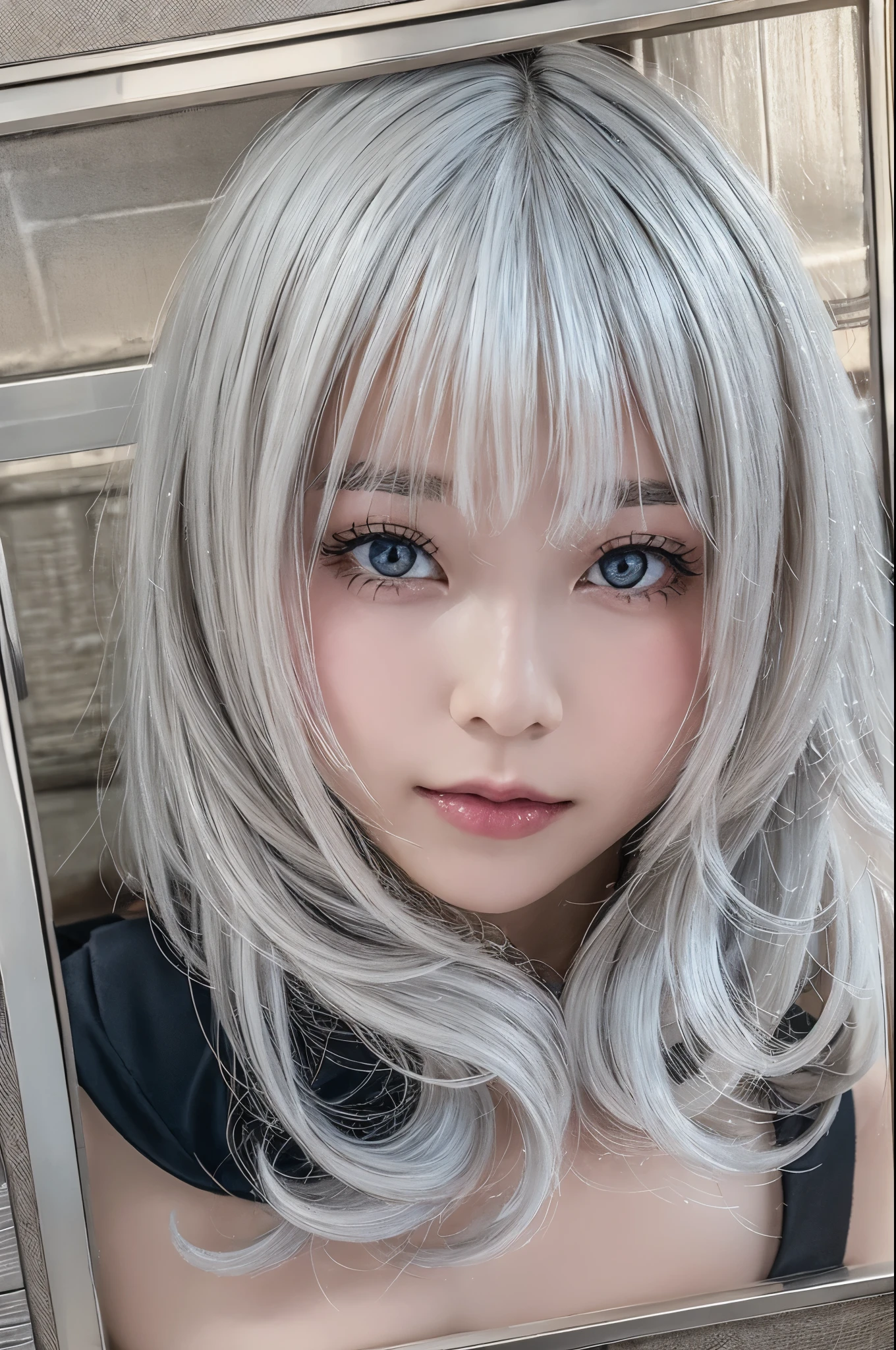 ((high quality)),table top,(Detailed depiction of local details:1.2),1 Japanese girl,(plump breasts:1.3),Enchanted Valley,closed mouth,eyelash,looking at the viewer,portrait,alone,Upper body,gray hair,white theme,short hair,silver hair,Yoruhano. 2 Type B,