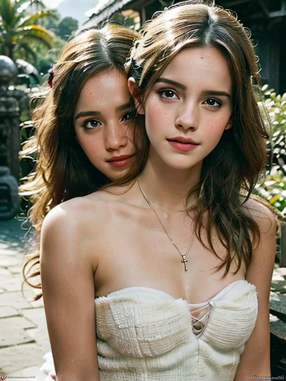 (best quality,4k,8k,highres,masterpiece:1.2), ultra-detailed, (realistic,photorealistic,photo-realistic:1.37), HDR, UHD, studio lighting, extreme detail description, professional, vivid colors, bokeh, portraits, landscape, photography, concept artists, Balinese woman, mature, beautiful detailed eyes, beautiful detailed lips, long eyelashes, exotic beauty, passionate encounter, younger man, sensuality, allure, enchanting surroundings, Bali, tropical paradise, lush greenery, crystal clear waters, vibrant flowers, traditional Balinese architecture, warm sunlight, gentle sea breeze, romantic atmosphere, traditional Balinese costumes, intricate patterns and designs, tender embraces, intense gazes, genuine connection, the sound of waves crashing, colorful sarongs flowing, cultural fusion, harmonious blend of love and nature.