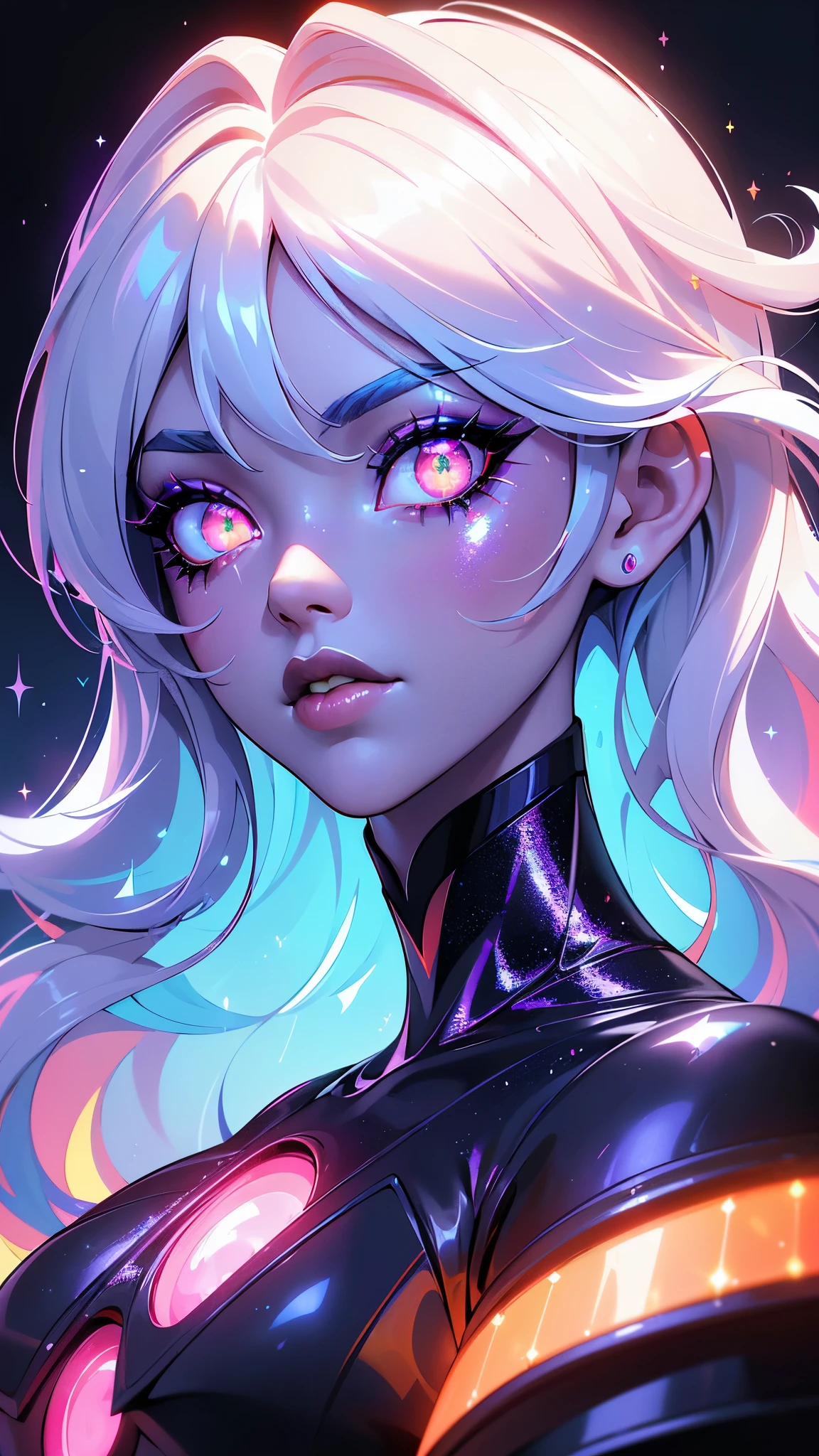 ( Masterpiece:1.5),( Best quality:1.5),( Ultra-detailed:1.5), illustration,( 1girll:1.5),( Solo:1.5), Anime, charact, the lora, Cowboy shot, Perfect face, Glossy glossy skin, Long hair, Beautiful detailed eyes, Beautiful flowing hair,( holograph:1.3),( holographic clothing:1.3)