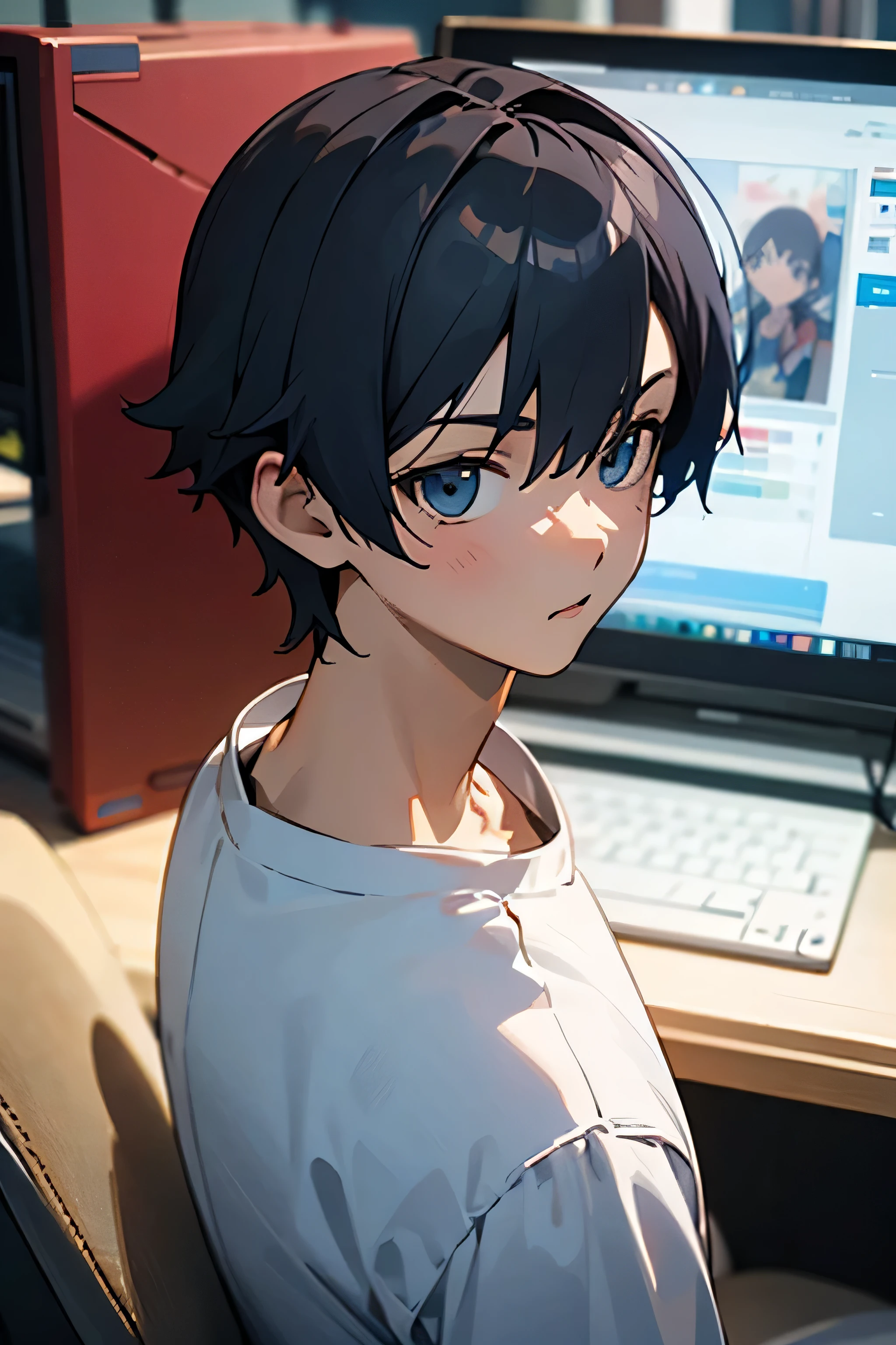 AI ANIME IN FRONT OF THE COMPUTER 3D BOY