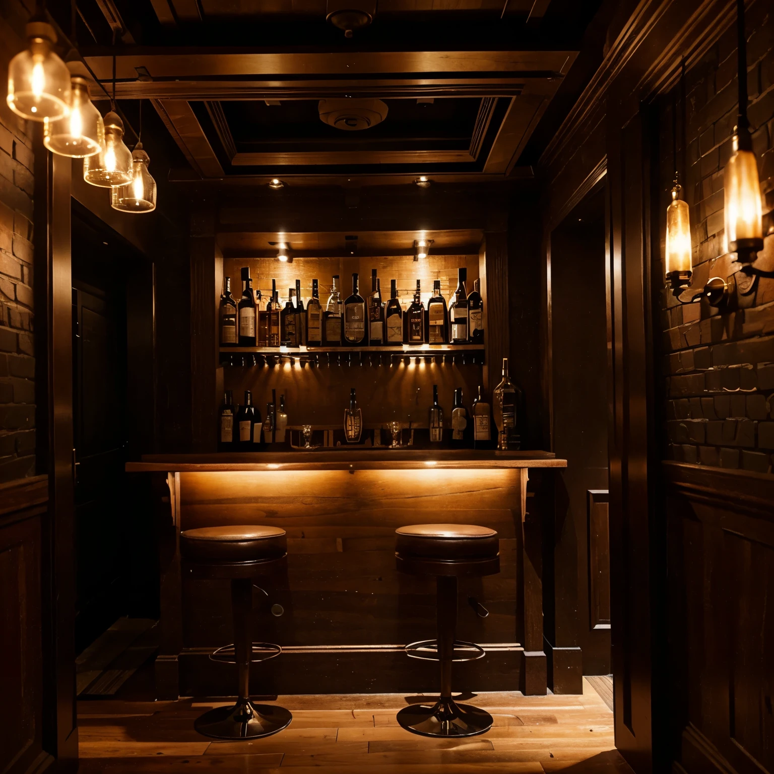 Images of a speakeasy-themed bar with modern touches. Where its decoration is original and beautiful