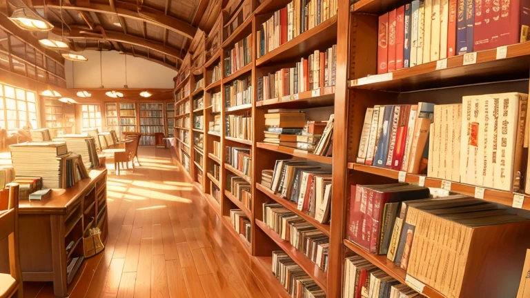 masterpiece, anime style, Makoto Shinkai style, anime background, 4K resolution, 4K resolution, Books are lined up on a long shelf in the library, book library studying, inside the library, 