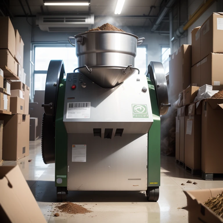 Introducing the "Gourmet Reclaimed Bot 3000," a revolutionary food shredding robot designed to reduce food waste and create nutrient-rich compost.

Equipped with robust stainless steel shredders, the Gourmet Reclaimed Bot 3000 efficiently processes surplus food, transforming it into fine organic matter. The meticulously designed shredding mechanism ensures that even tough fruits and vegetables are broken down to the desired consistency.

Beyond its shredding prowess, the bot also boasts advanced recycling capabilities. Once the food is shredded, the bot separates organics from inedible materials, such as packaging and inorganic