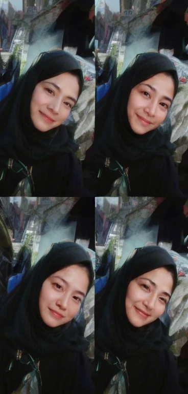 there are many pictures of a woman with a black scarf, with accurate face, with kind face, postprocessed), ☁🌪🌙👩🏾, potrait, inspired by Naza, selfie photo, with funny feeling, old picture, panting, close up potrait, desaturated!!, friedly smile, face picture, picture, happy expression. (((a deep reddish wound crosses her left cheek))) fair complexion, woman around 19 years old, natural white hair, distinctive green eyes, wearing kohl, slender and graceful, beautiful, candlelight in a medieval setting, ultra sharp focus, realistic shot, medieval female clothes, tetradic colors (scar:1.4)