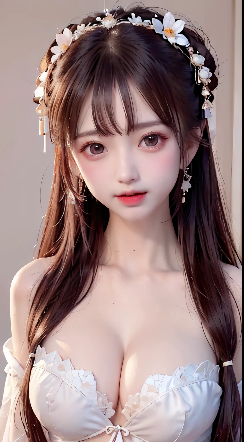 ,Ancient costumes with Hanfu open V-chested clothes ,(quality、tmasterpiece:1.2), sweet girl,pigtails,silvery white hair、Smooth skin、Beautiful mouth、(beautiful postures),(Chinese style translucent pocket cloth),Translucent light purple gold gorgeous Chinese cheongsam,themoon,Lying in the snow,Sit Pose,Visible on the back,((Super big and soft breasts:1.6)),Accent strapless,Clear silk scarf,Translucent white plush shawl,red and white petals,natta,ellegance,The lateral chest is visibleultra high resolution,Ultra-clear Chinese antique style black flowing hair with a delicate bun)By bangs,(Long flowing hair,With a bun:1.3)), open V-chested clothes royal, Wet body of thin silk fabric, Thin silk lace dress, (huge ,cleavage),, white pink, blue ,best qualtiy,tmasterpiece,ultra high resolution,(Realism:1.4),RAW photogr,(True skin texture:1.3),(filmgrain:1.3),(Selfie angle),1个Giant Breast Girl,Beautiful eye and face details,tmasterpiece,Best quality at best,,The chest more exposed, detailed hair, bra pink , detail 8k, upper body,,Delicate collarbones,beautiful make up,Exquisite and perfect facial features,,Big watery eyes,Lying silkworm,Long eyelashes,The eyes are sweet and have eye shadow,Slim waist,Do not show your hands,,lipsticks,Blushlush,Delicate earring earrings